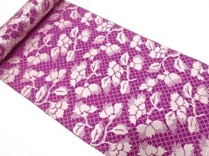 アンティーク　花に斜め格子模様織り出し　八寸帯地反物